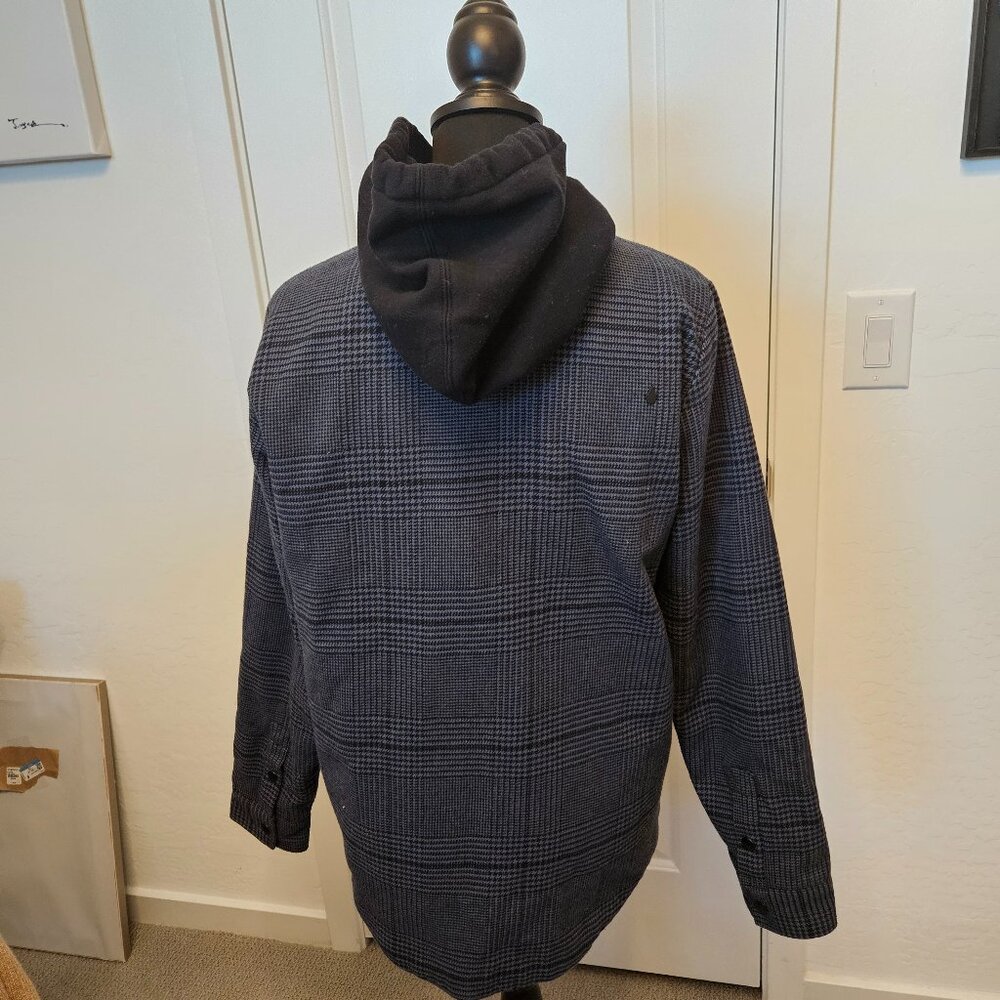 Volcom Hooded Flannel Shacket Plaid Shirt Jacket Size S Black Gray Insulated - Picture 8 of 16
